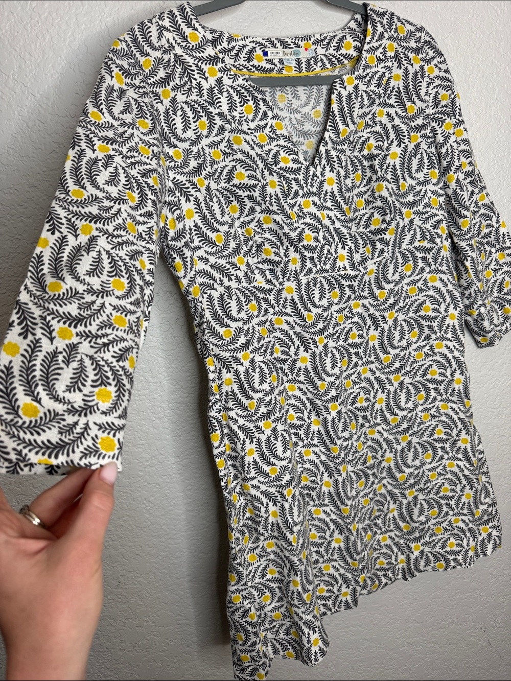 Boden 100% Linen Mini Shift Tunic Dress Size 8 Floral V Neck - Picture 4 of 7